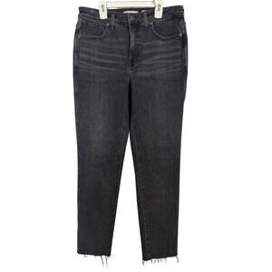 Madewell Black Curvy Mid-Rise Stovepipe Jeans Size 29T Whiskering Raw Hem